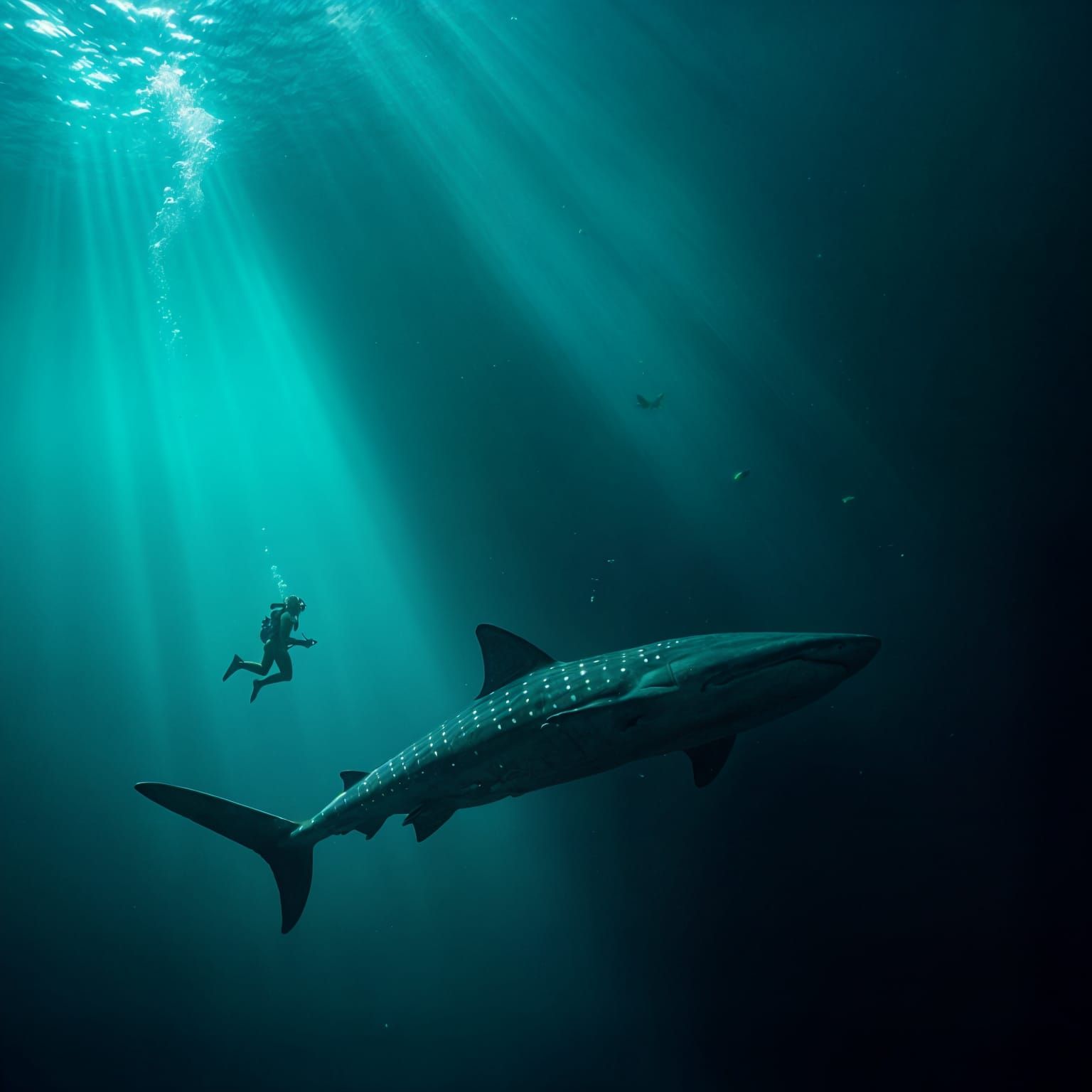 Emerald Ocean Wonder: Realistic Underwater Scene of Whalesha...