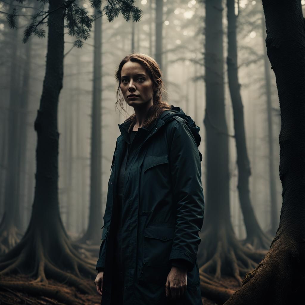 Amber Hansen in Misty Forest: Cinematic Film Still