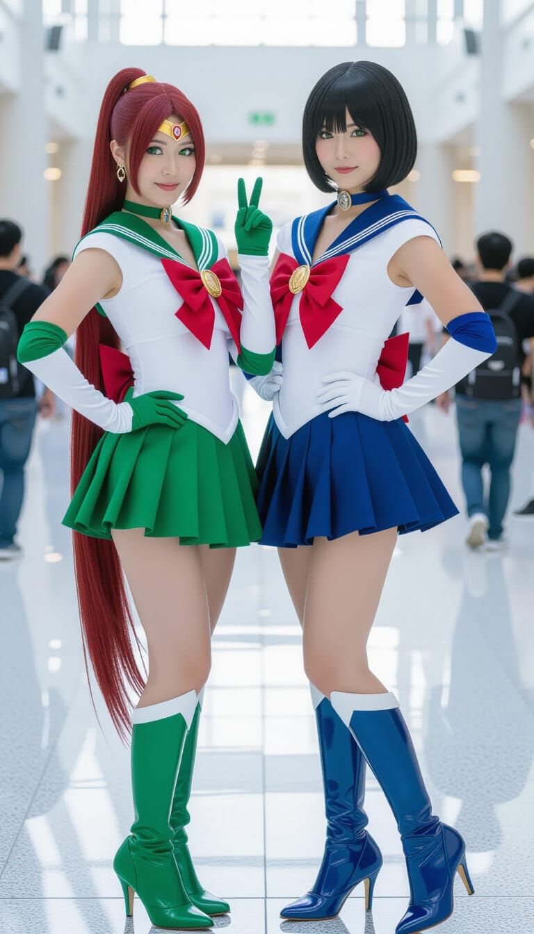 Sailor Jupiter and Mercury Cosplay at Convention