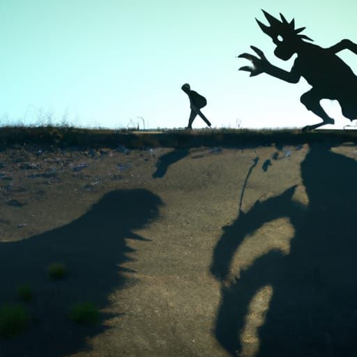 Shadow Watches Monster Fleeing: Anime Style