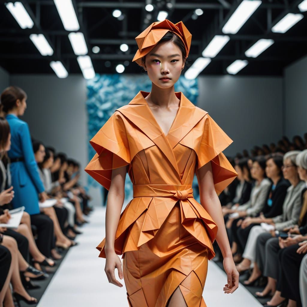 Origami Papercraft Fashion Model on Catwalk