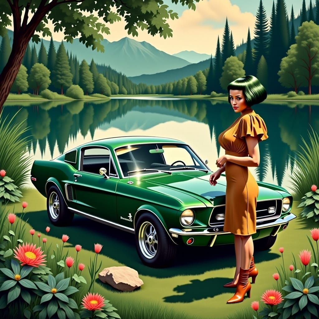 1967 Ford Mustang GT with Woman, as Cut-Out