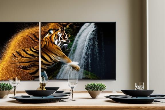 Kitchen Table Scene with Waterfall and Tiger