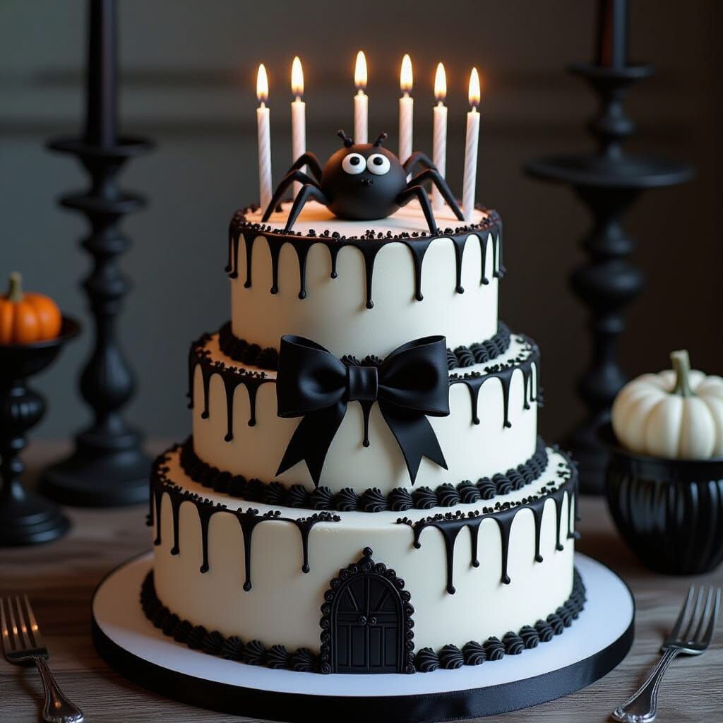Wednesday Adams Gothic Birthday Cake With Spider
