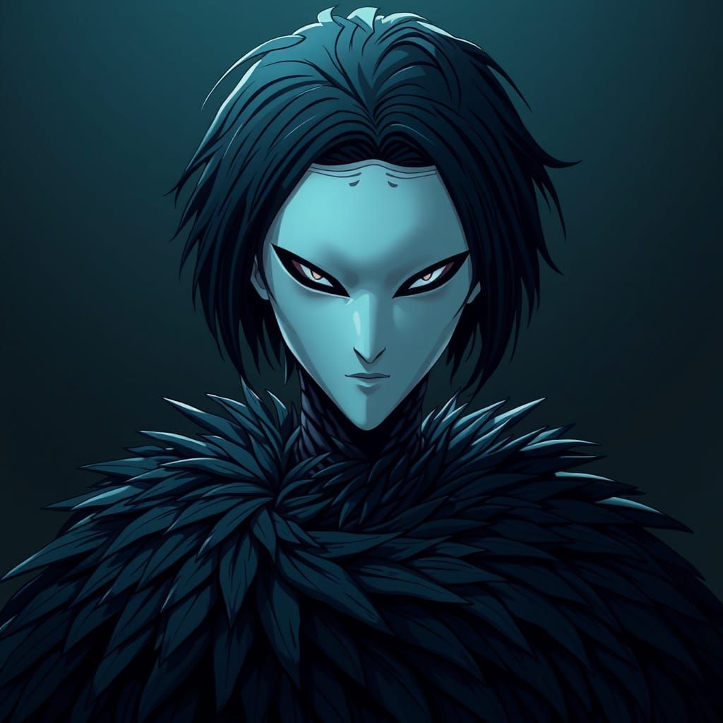 Ethereal Black Angel Figure in Vibrant Cel-Shaded Style