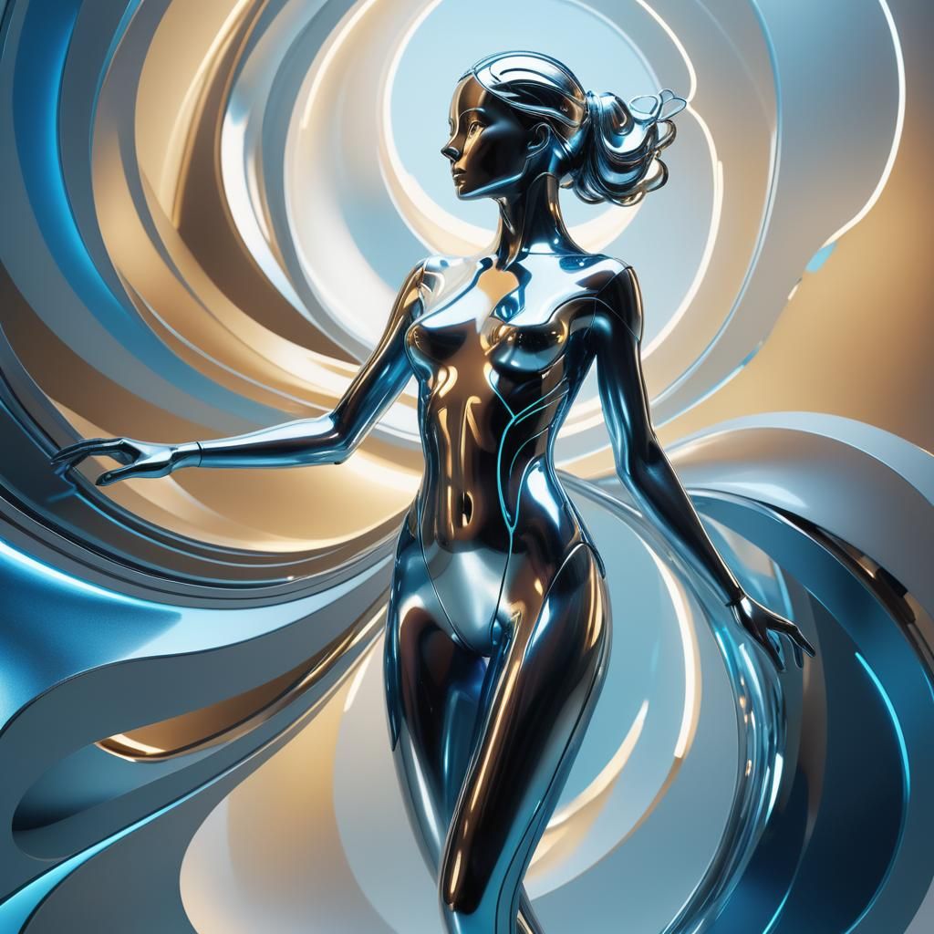 Futuristic Female Form in Metallic Digital Sculpture