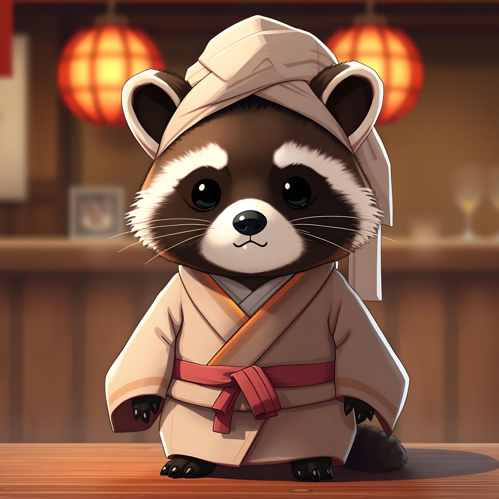 Elegant Tanuki Character Design in 3D Anime Style