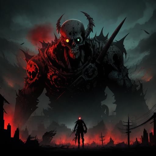 Undead Skull Wielding Zombie Axe in Anime Style