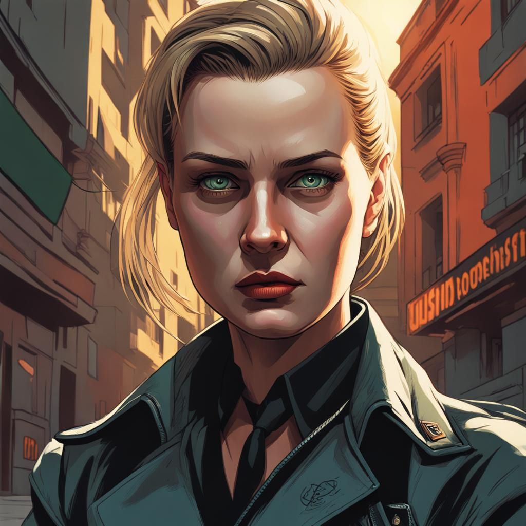 Cyberpunk Mobster Woman Portrait in Grungy Anime Style