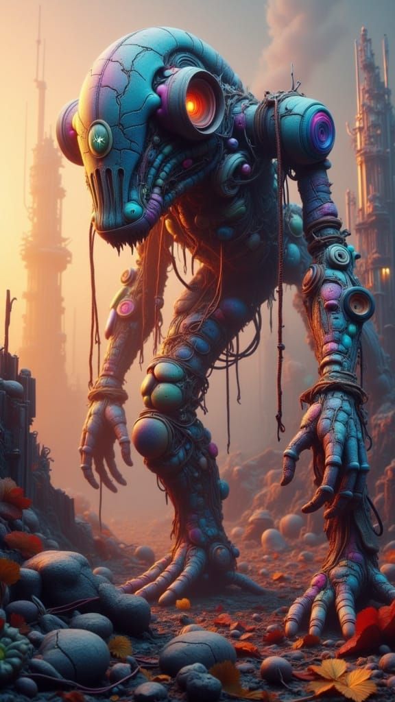 Cyberpunk Exoskeleton Emerges from Ruins