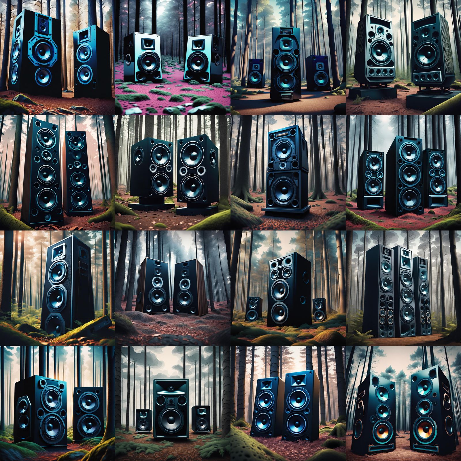 Macabre Giant Speakers in Woods with Zentangle