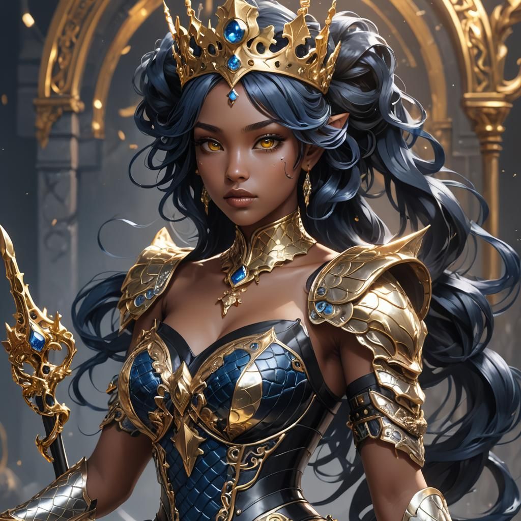 Anime Woman with Snake and Golden Corset