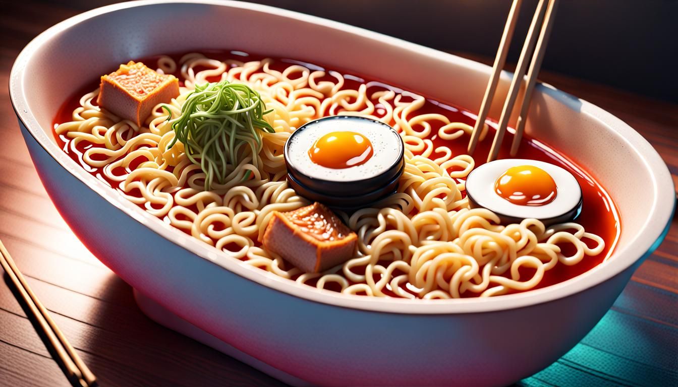 Insanely Detailed Bathtub Ramen in Vibrant Colors