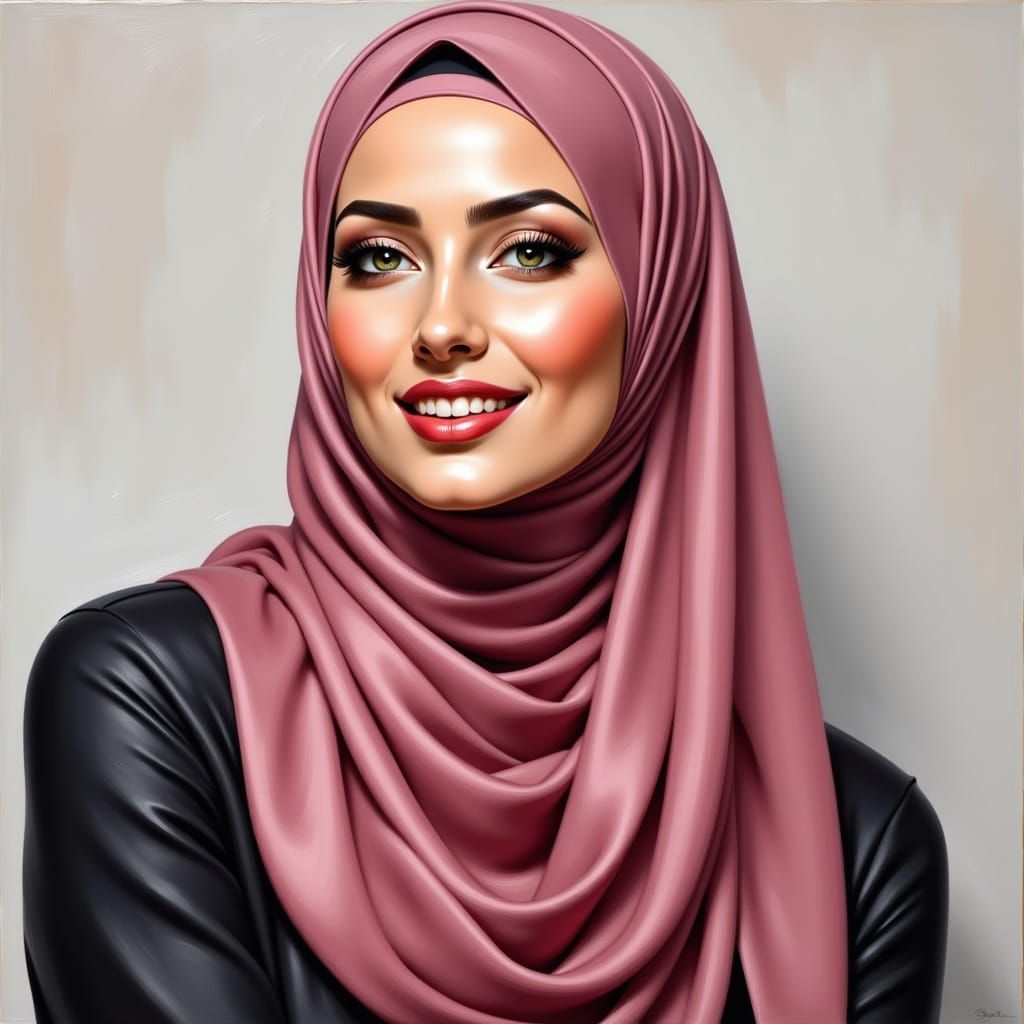 Beautiful Woman in Hijab: Modern Oil Painting Portrait