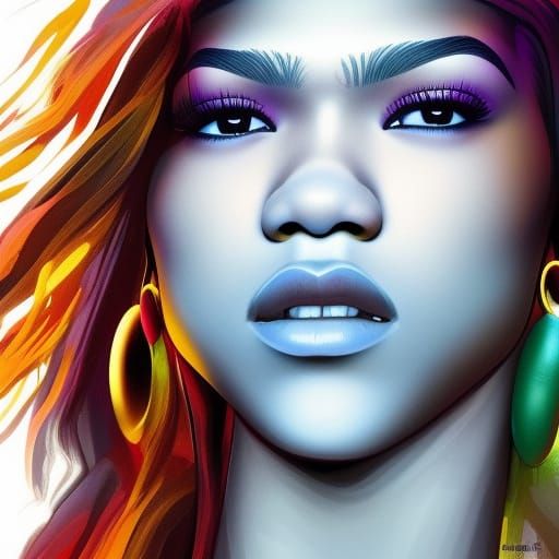 Hyperrealistic Zendaya Portrait in Splash Art Style