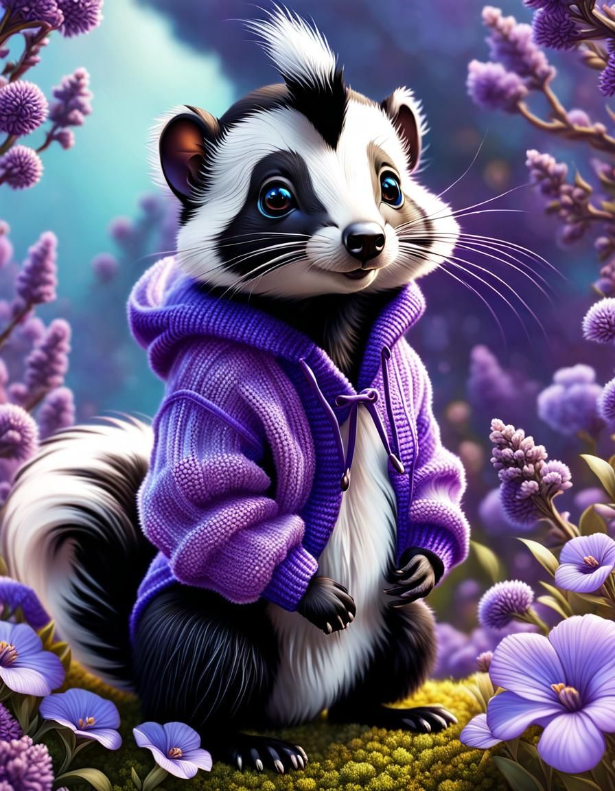 Cute Skunk Portrait in Surreal Pointillist Style