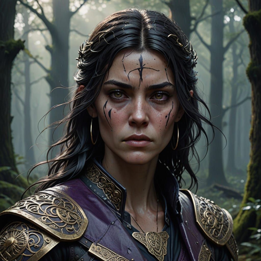 Extreme Close up, Steampunk-inspired, facing camera, beautiful tough, wet purple and silver hair,  woman with a single e...