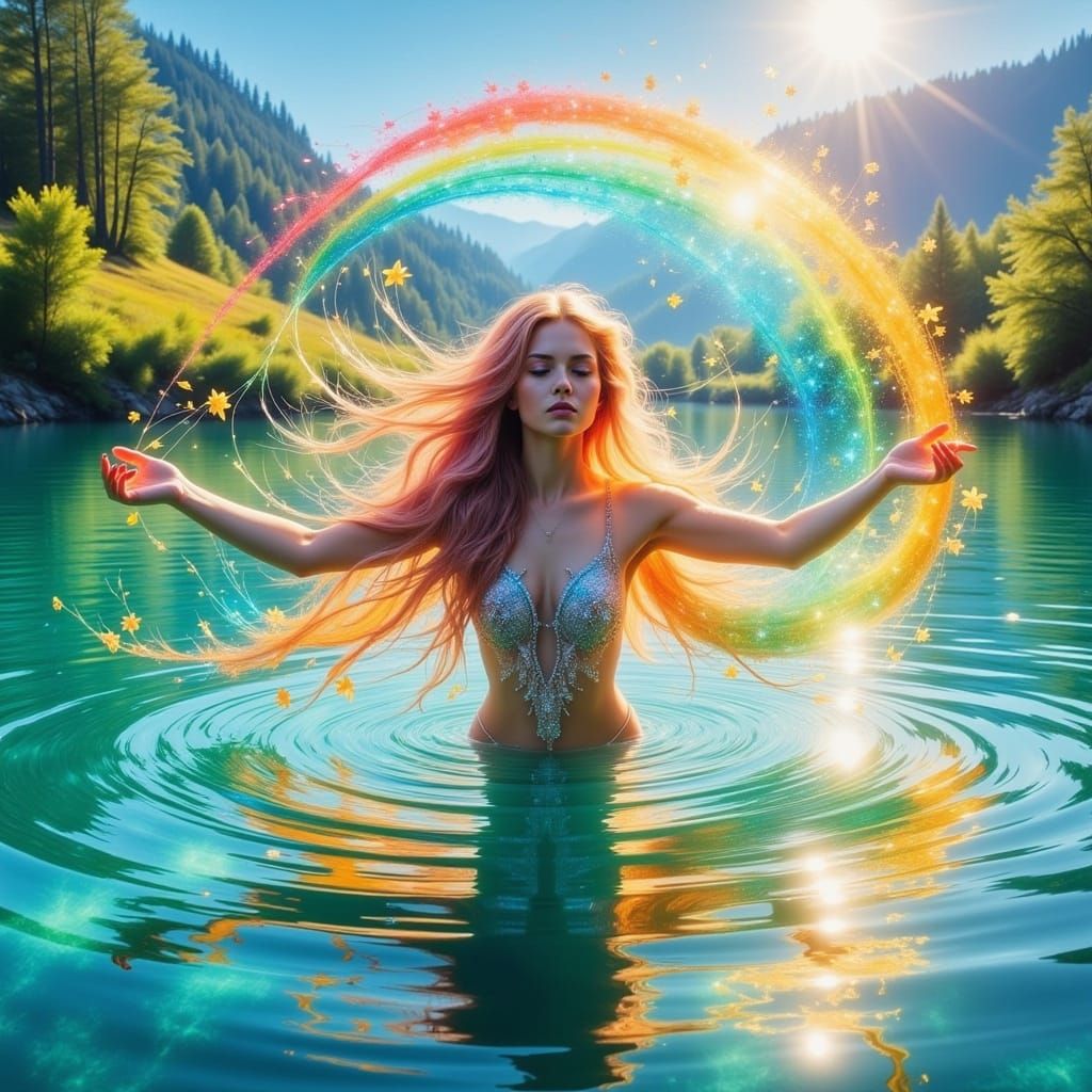 Majestic Enchantress in Rainbow-Hued Splendor