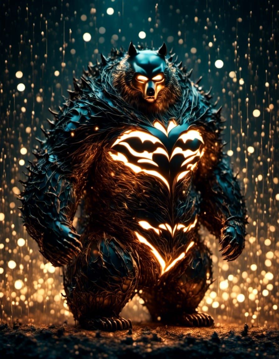 Obese Grizzly Bear Batman: Glowing Microphotography Portrait