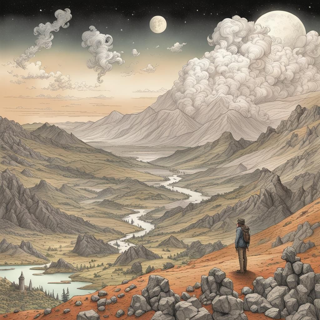 Mars Draws Vapor: Digital Colored Pencil Illustration