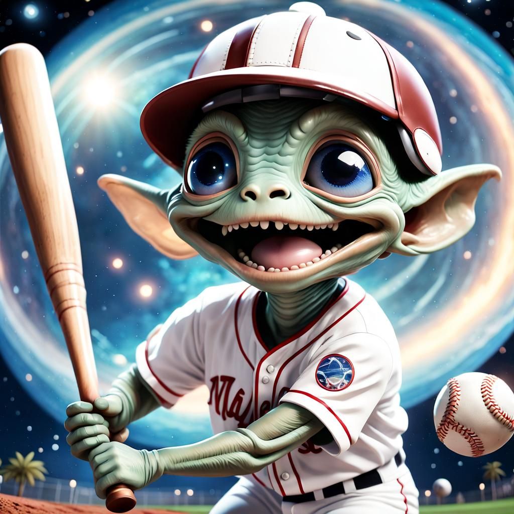 Alien Baseball Player Hits Earth in Galactic Stadium