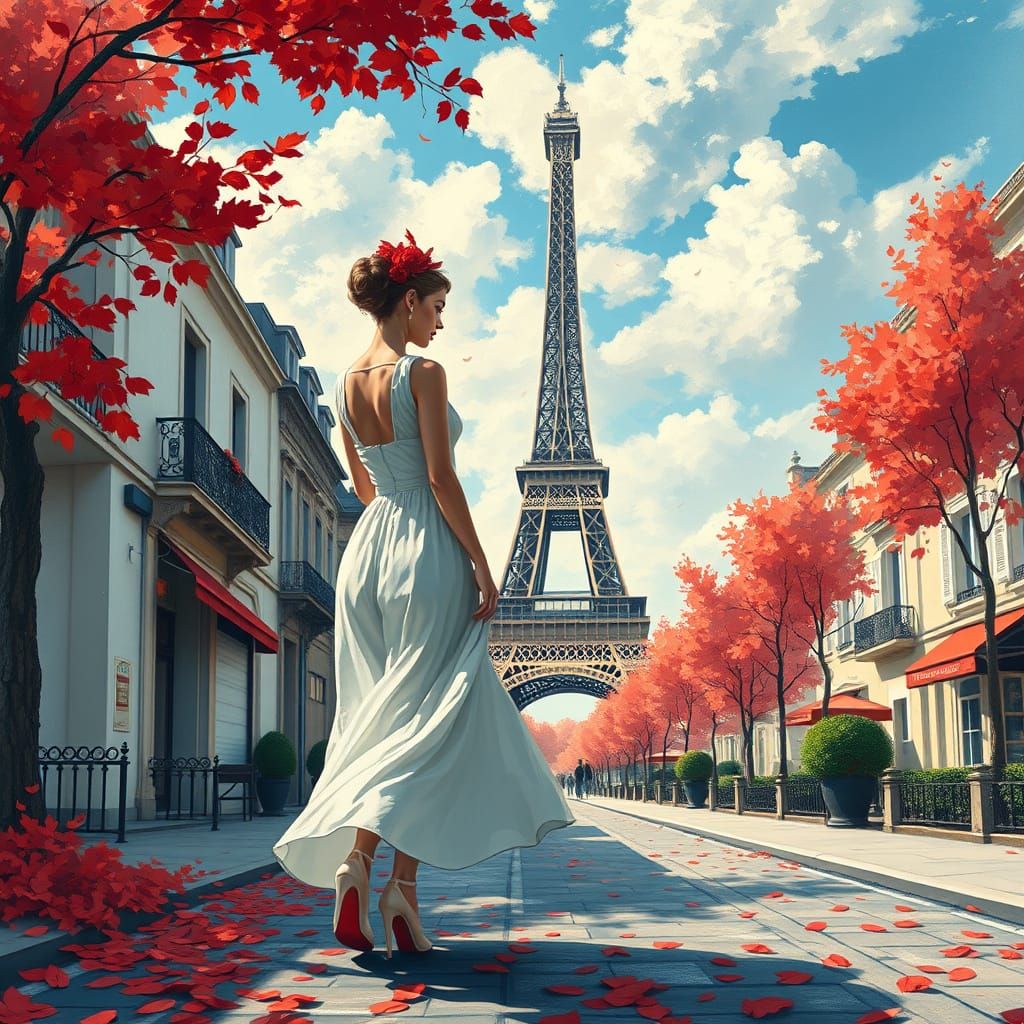 Elegant Woman in Red Hat, Impressionist Style