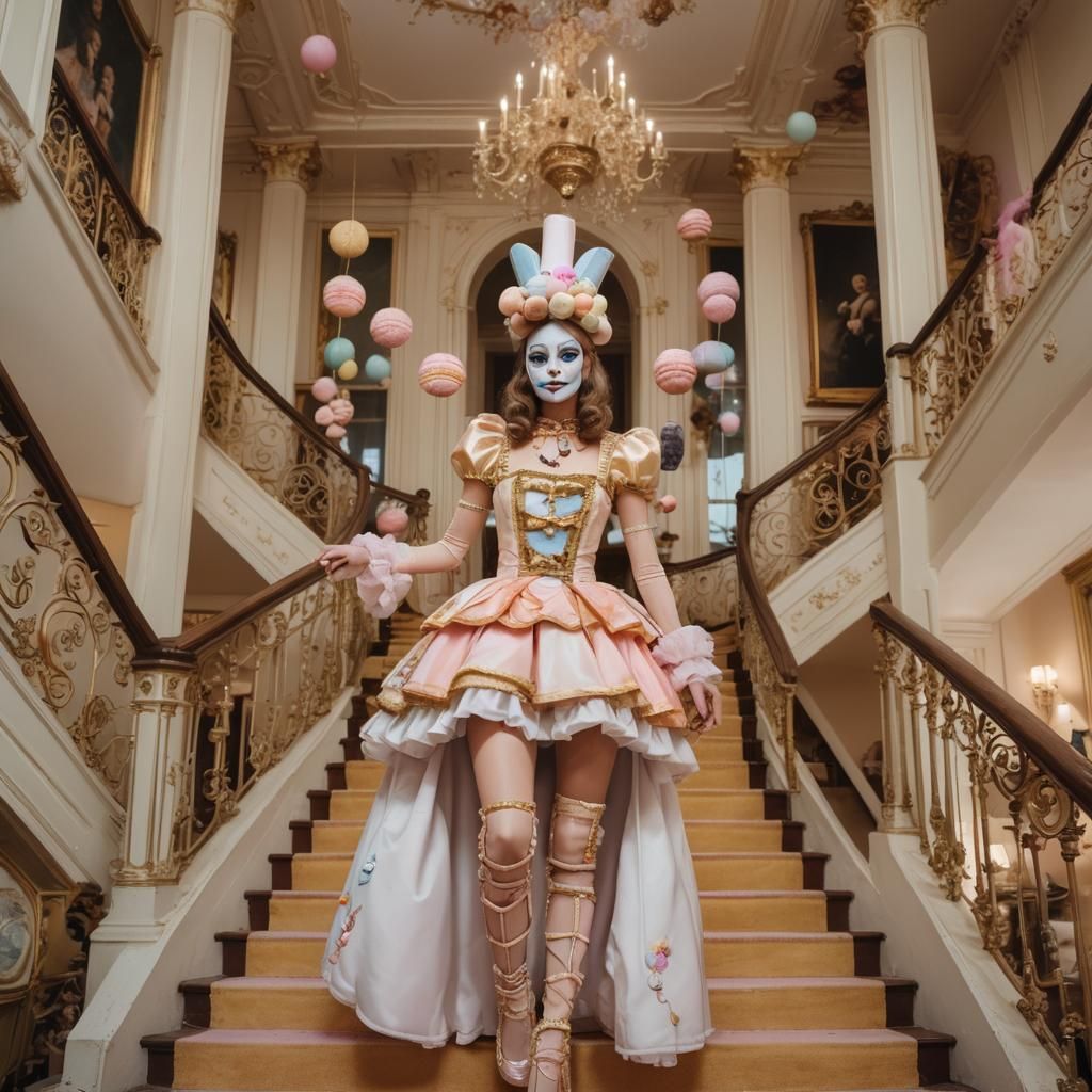 A gorgeous woman is wearing a marionette themed costume wear...