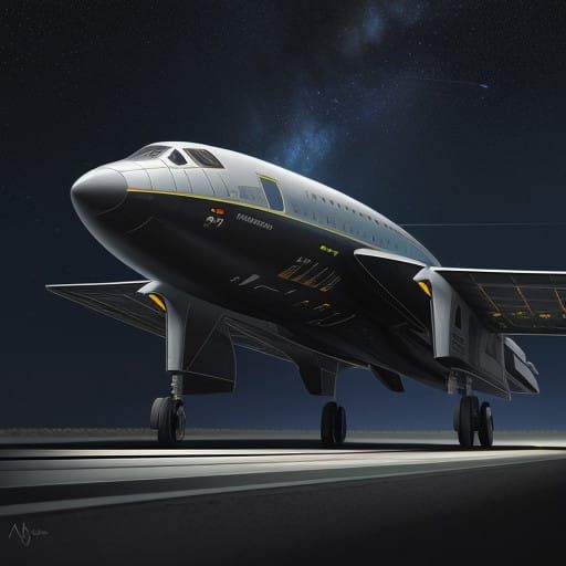 Futuristic Space Plane on Launching Rail in Shimmering Space...