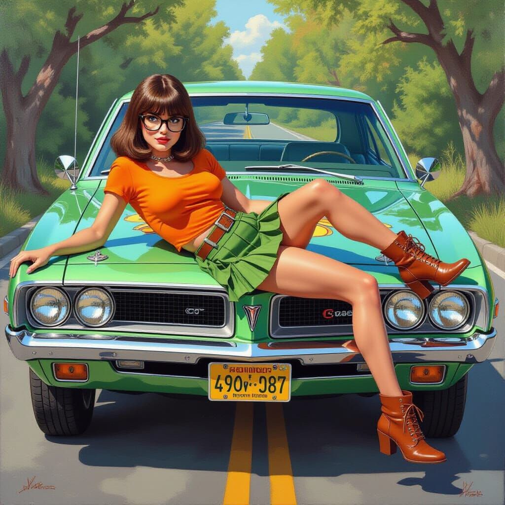 Velma Poses on a Mystery Machine GTO