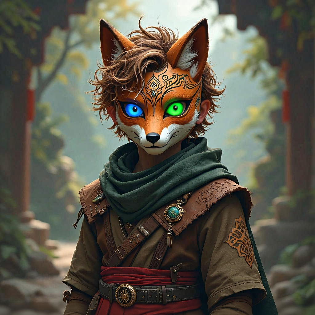 Young Monk in Fox Mask, Fantasy Concept Art