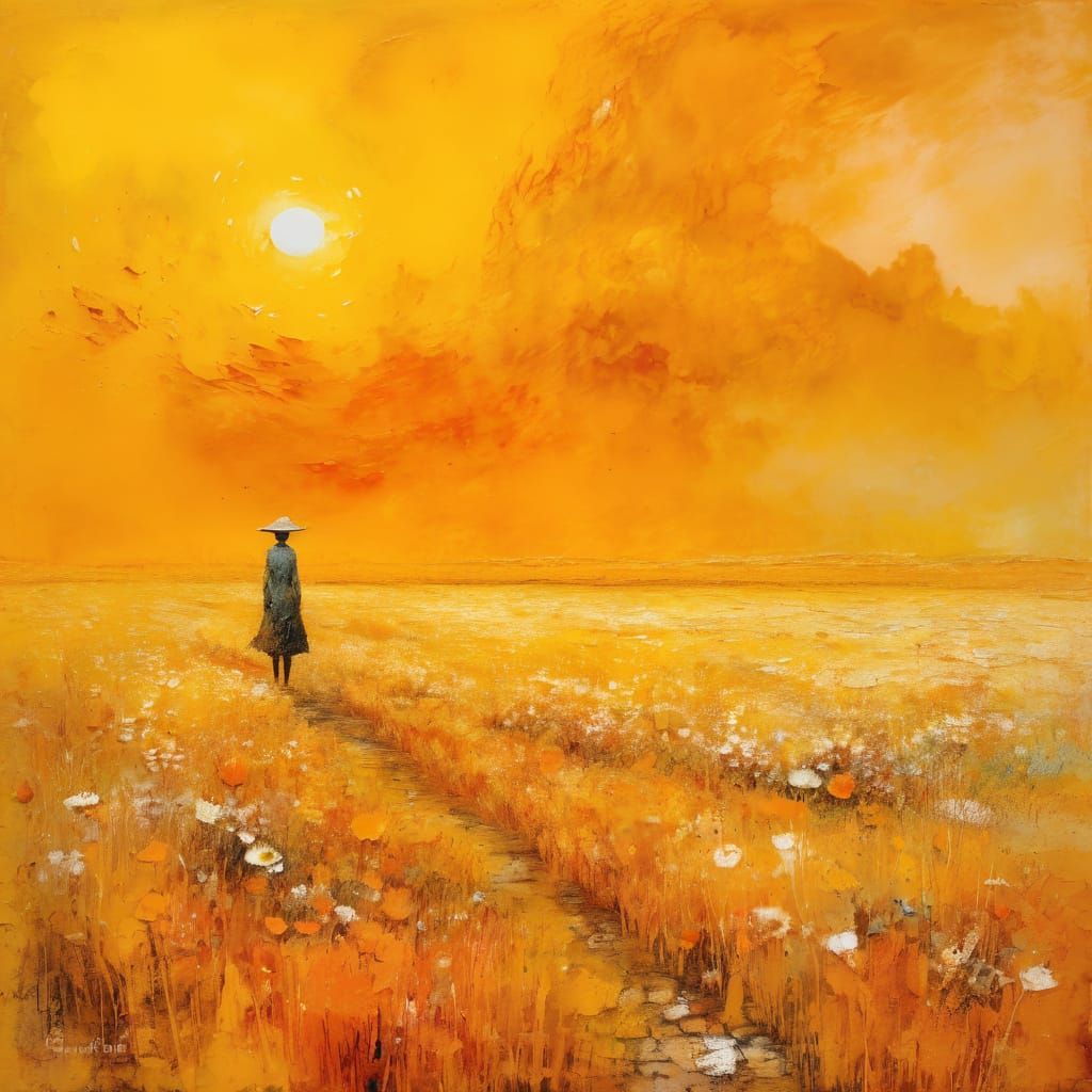 Expressionist Summer Painting with Impasto and Encaustic Tex...