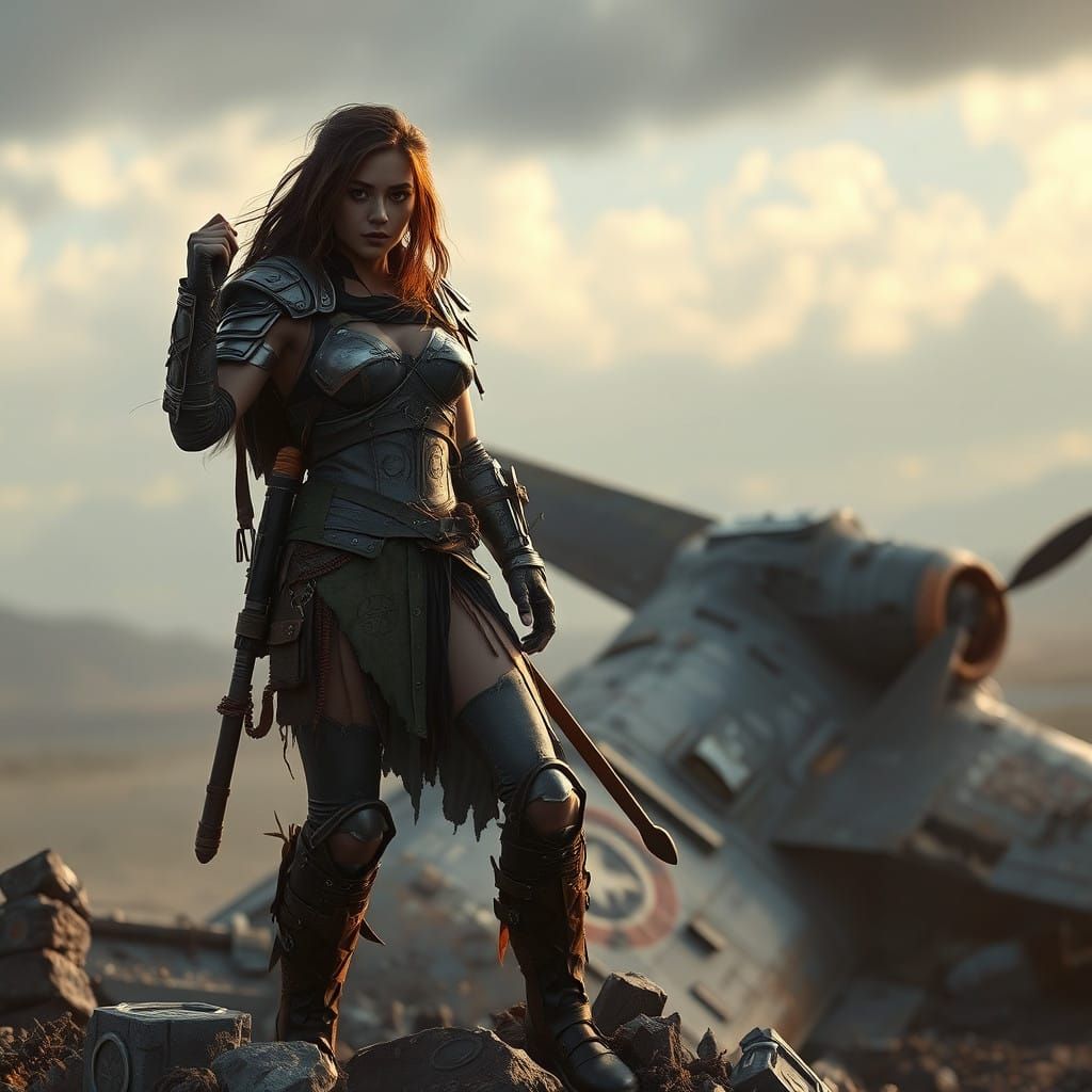 Warrior Woman Triumphs Amidst Ruins