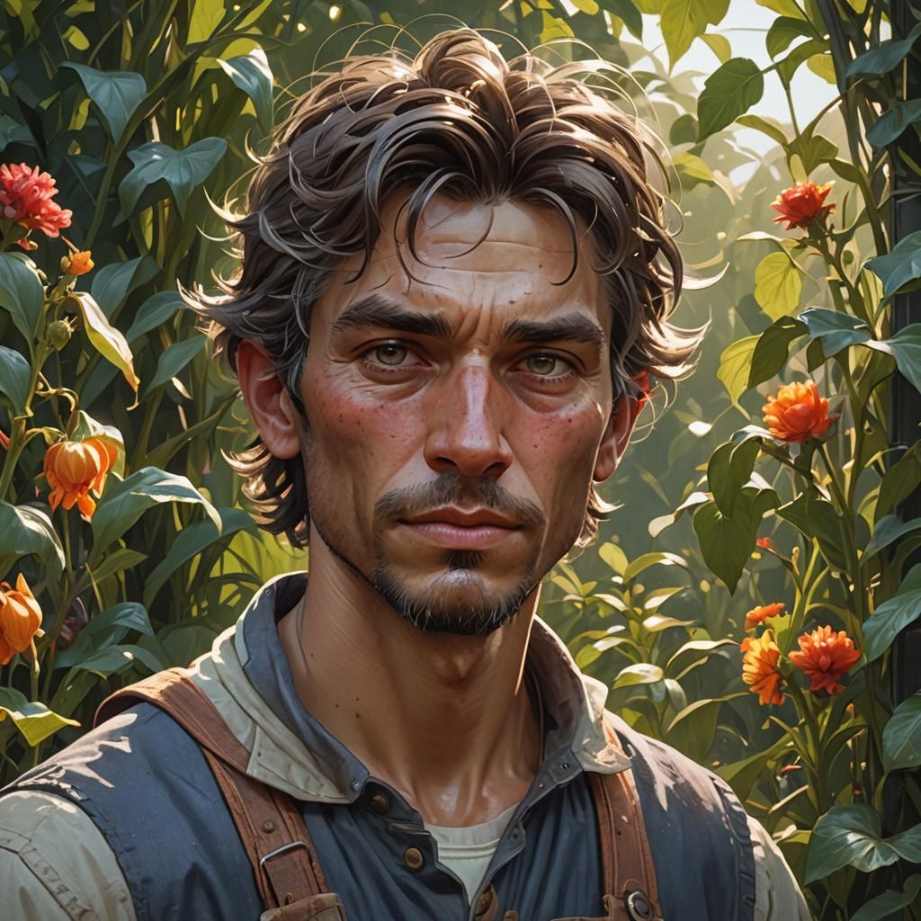 Young Farmer Portrait in Hyperdetailed Lighting