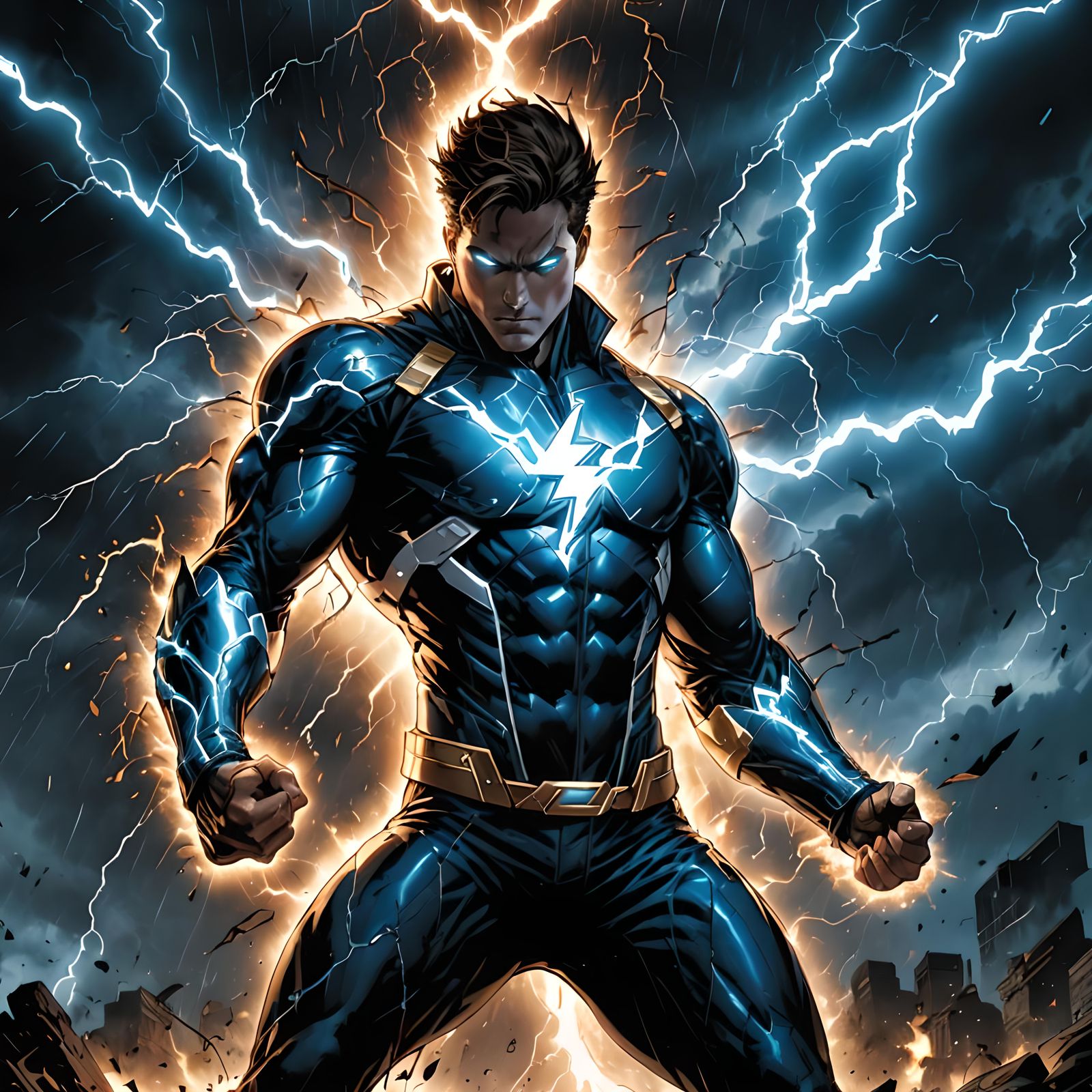 Lightning Strike Explosion with Glowing Figure