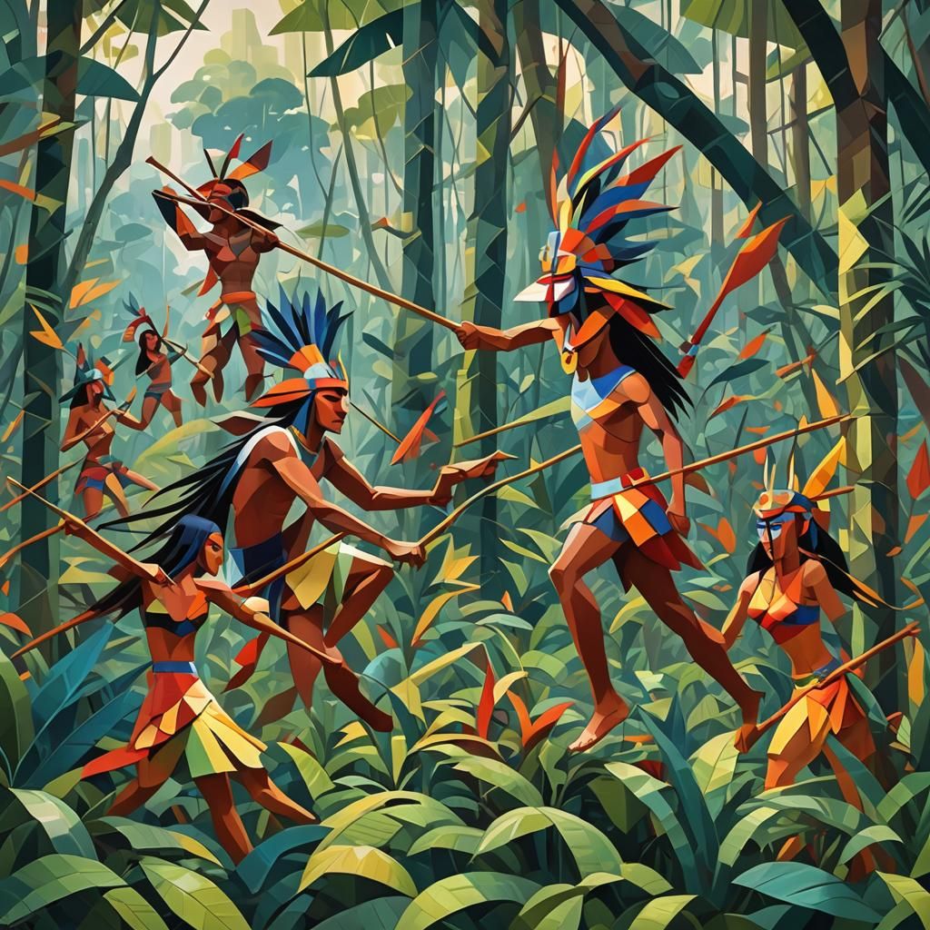 Brazilian Indians hunting in the Amazon Rainforest Scenes abstract cubism Euclidean Georgy Kurasov Albert Gleizes By art...