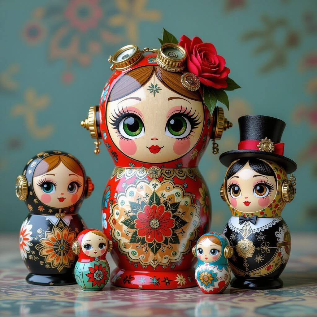 Steampunk Matryoshka Dolls in Pop Surrealist Style