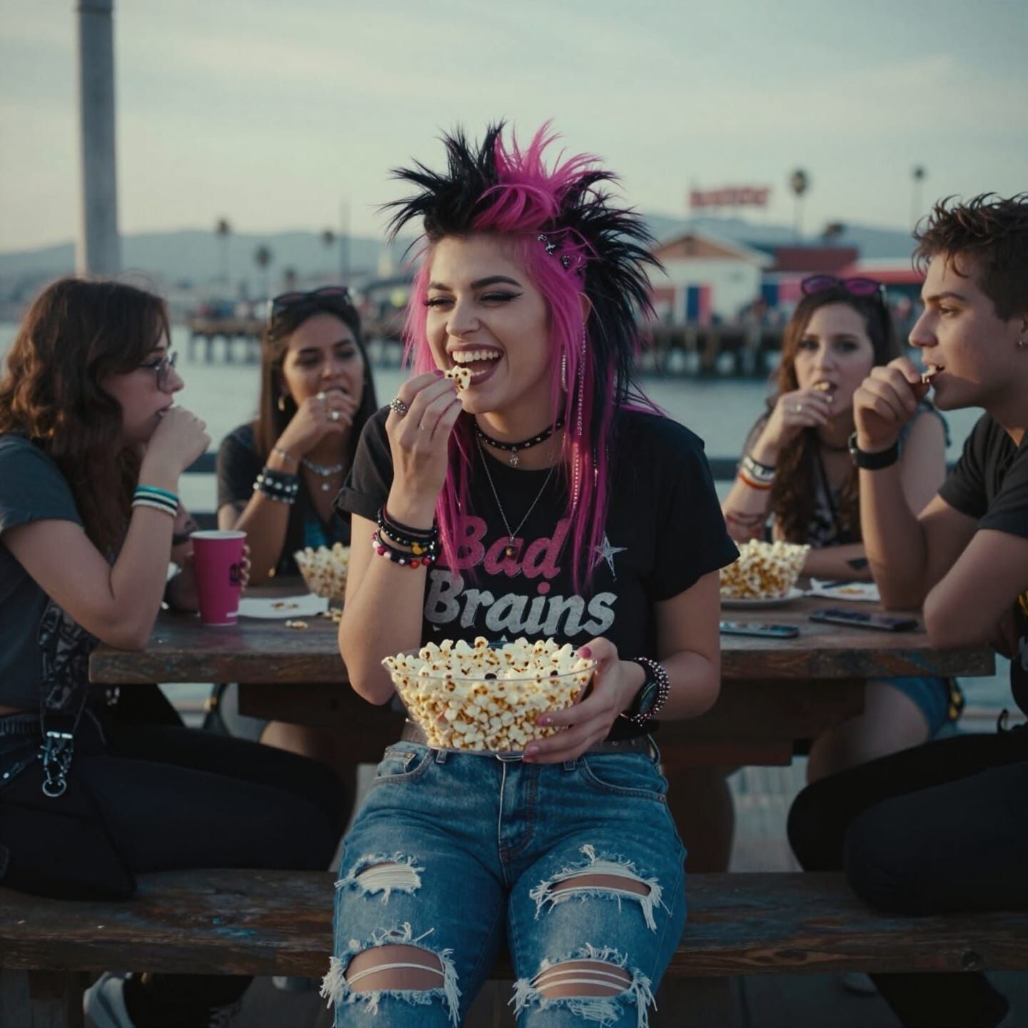 Punk Girl at Santa Monica Pier in Cinematic Style