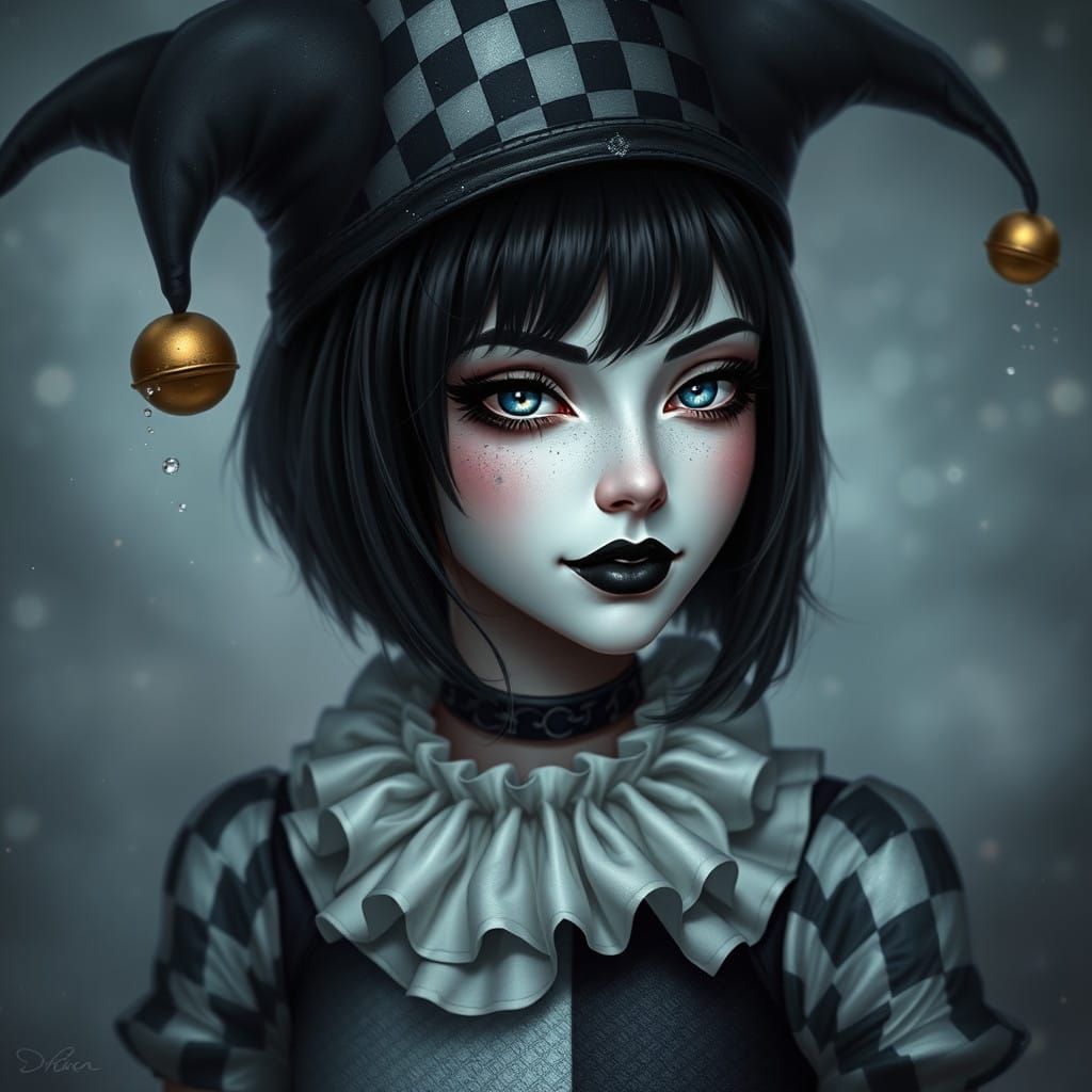 Ethereal Fantasy Harley Quinn in Black and White