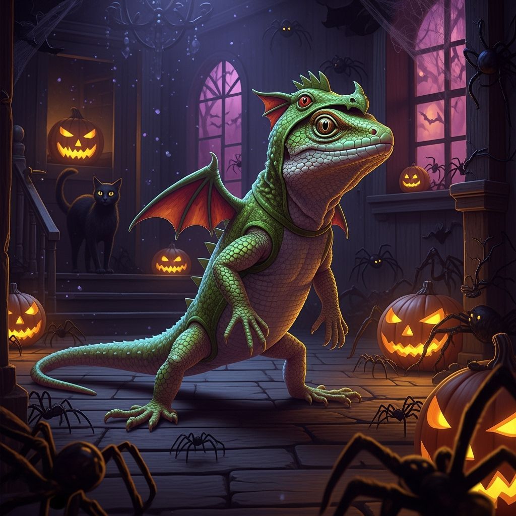 Lizard in Dragon Costume in Haunted House