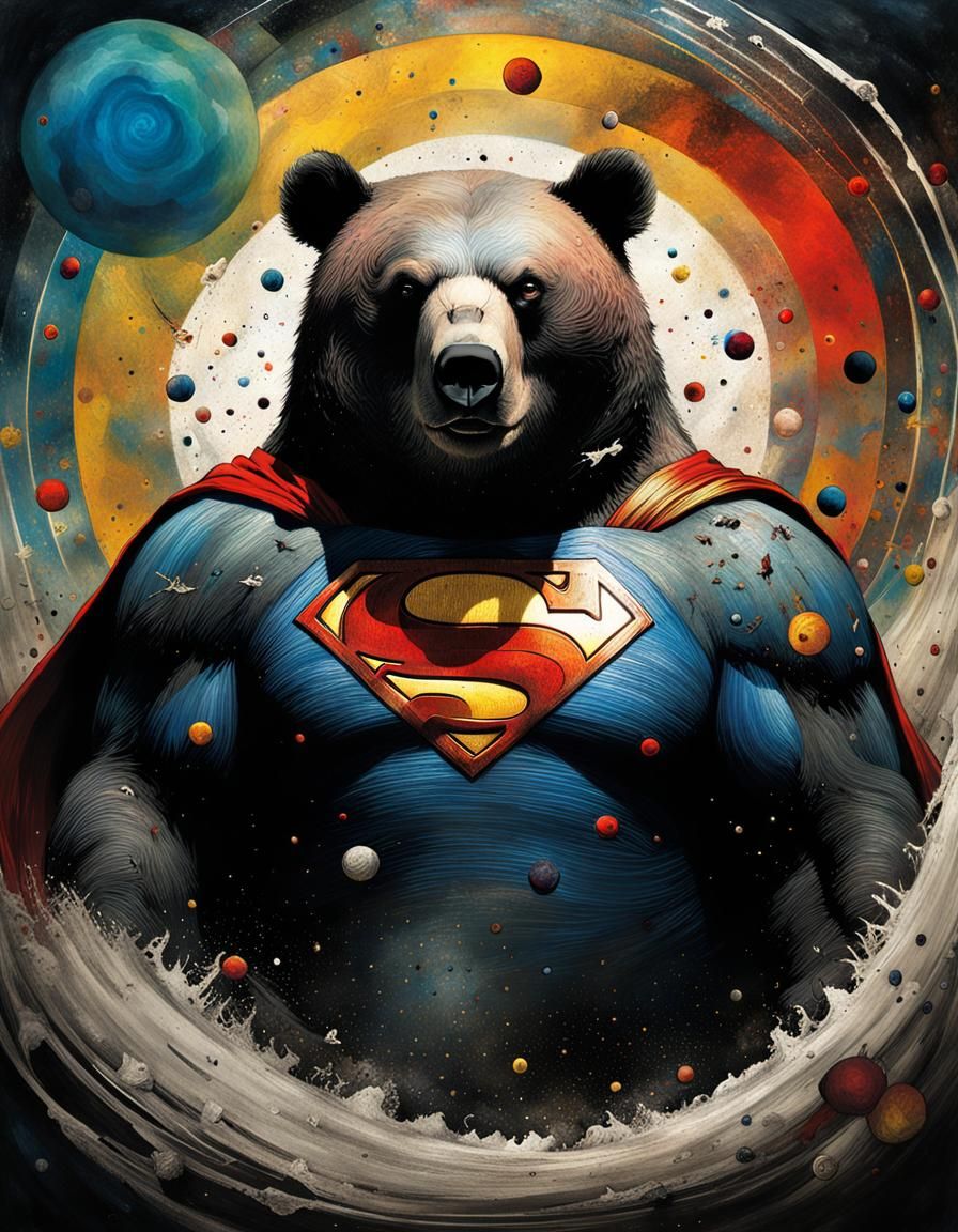 Cyborg Bear in Volcanic Horror Landscape