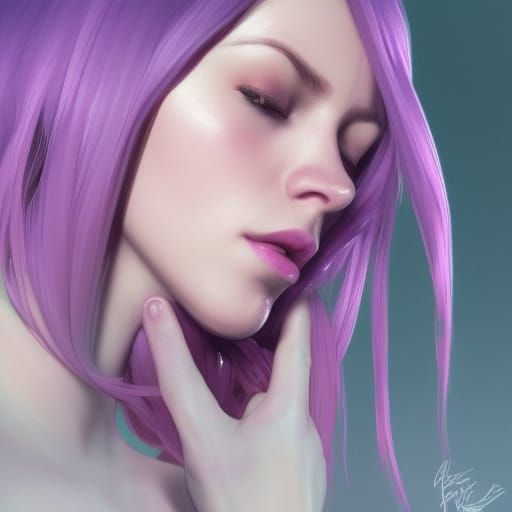 Purple-Haired Woman: Hyperdetailed Art Nouveau Portrait
