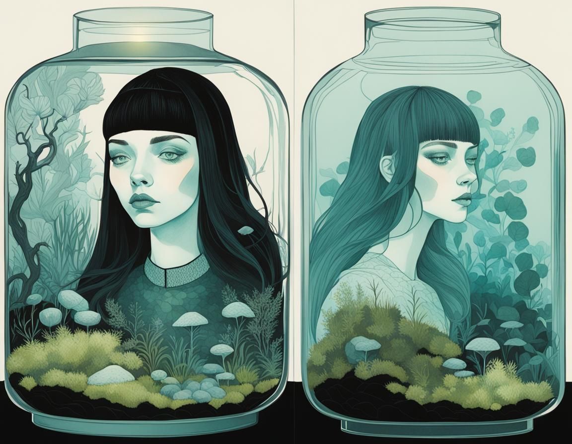 Moss Terrarium Illustration in Surreal Style