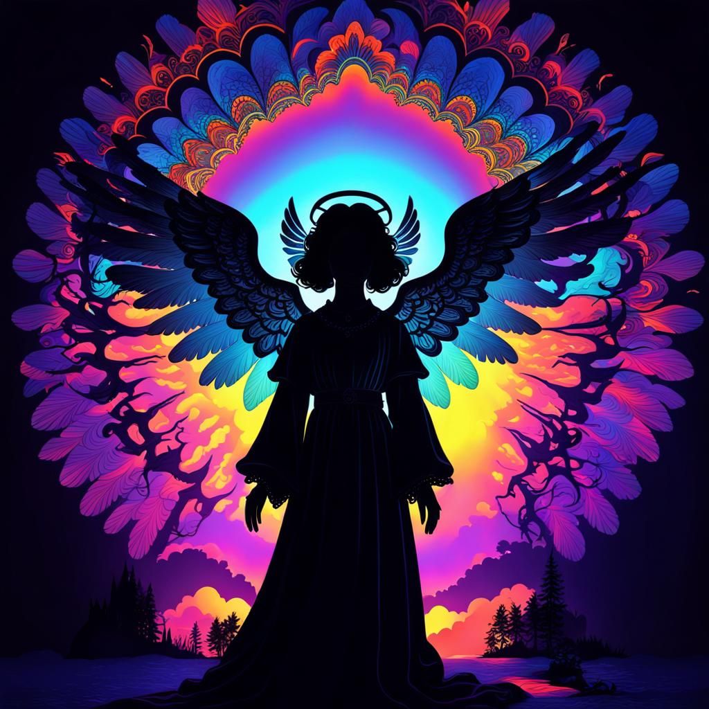 Psychedelic Black Angel Silhouette in UV Photography