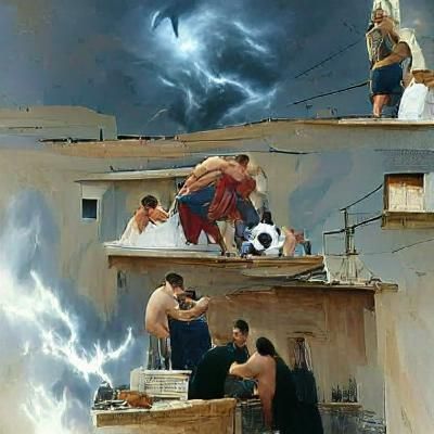 Greek God Football Fight: Oil Painting