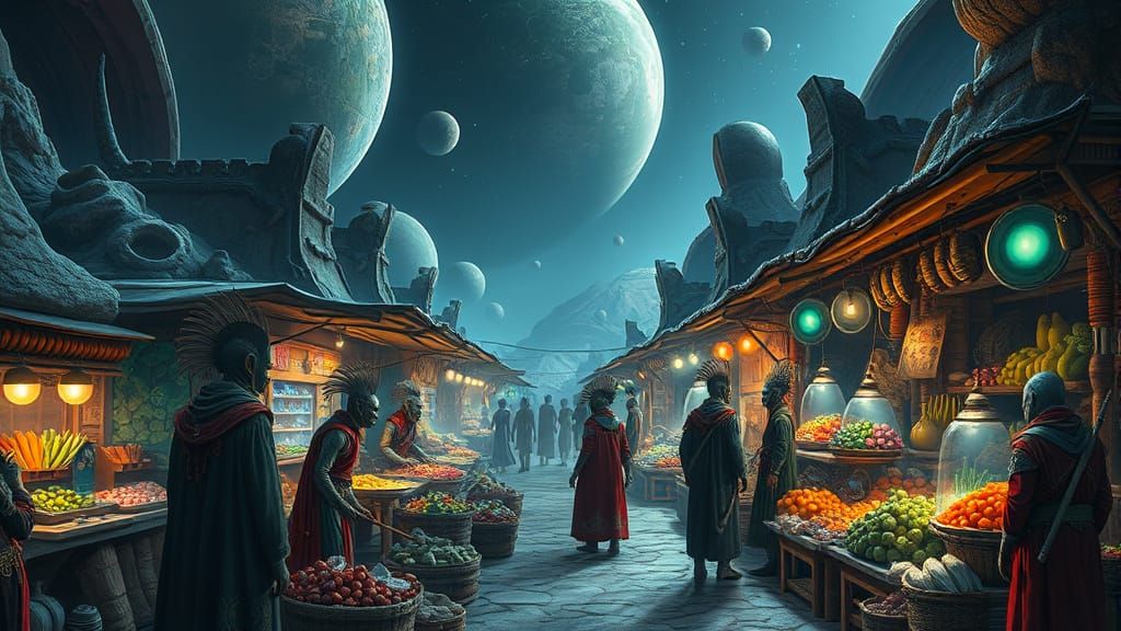 Exotic Alien Marketplace on a Distant Planet