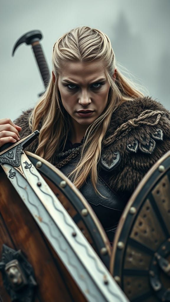 Sensual Nordic Valkyrie Confronts Valhalla's Fury in Fierce...