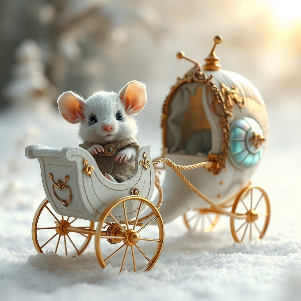 Whimsical Winter Wonderland with Mouse and Snail Carriage in...