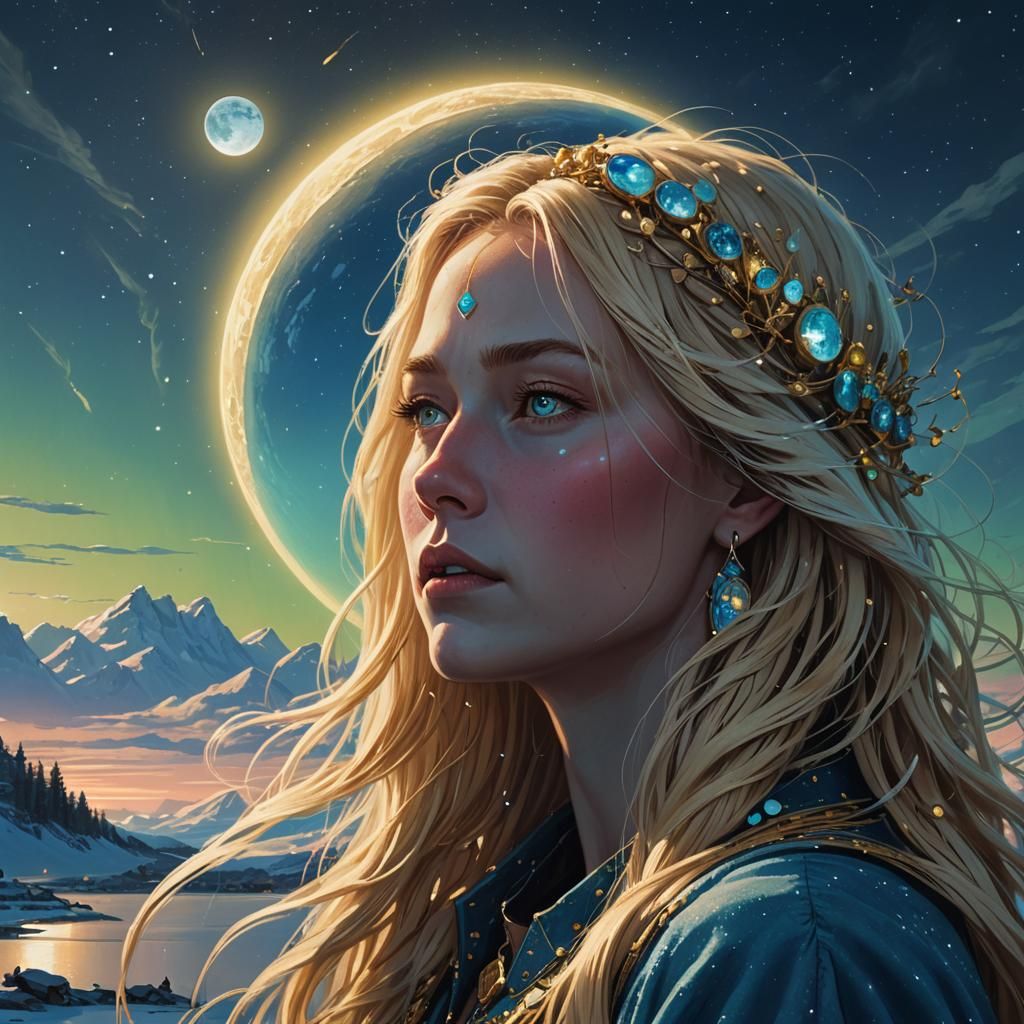 Goddess with Aurora Borealis in Digital Art Style