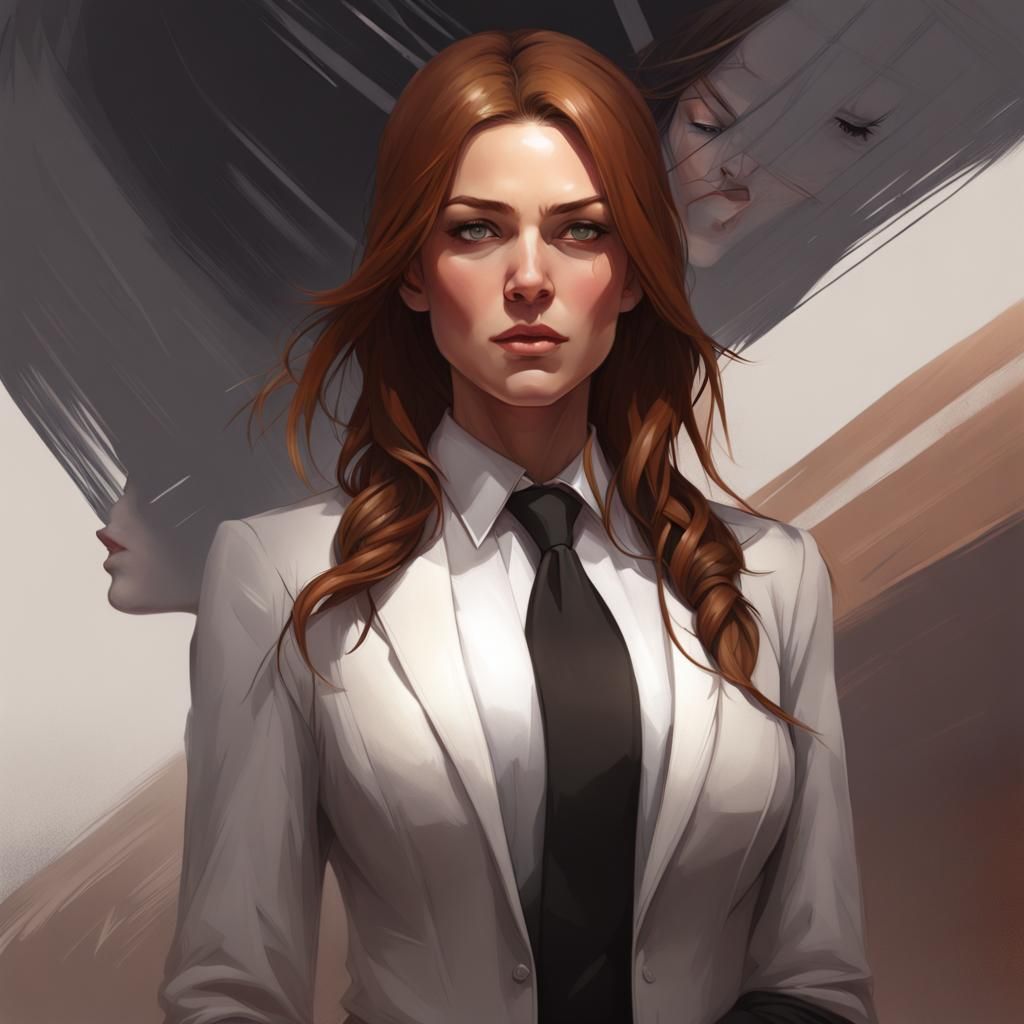 Northern Woman in Black Attire, Helmeted Portrait in Triadic...