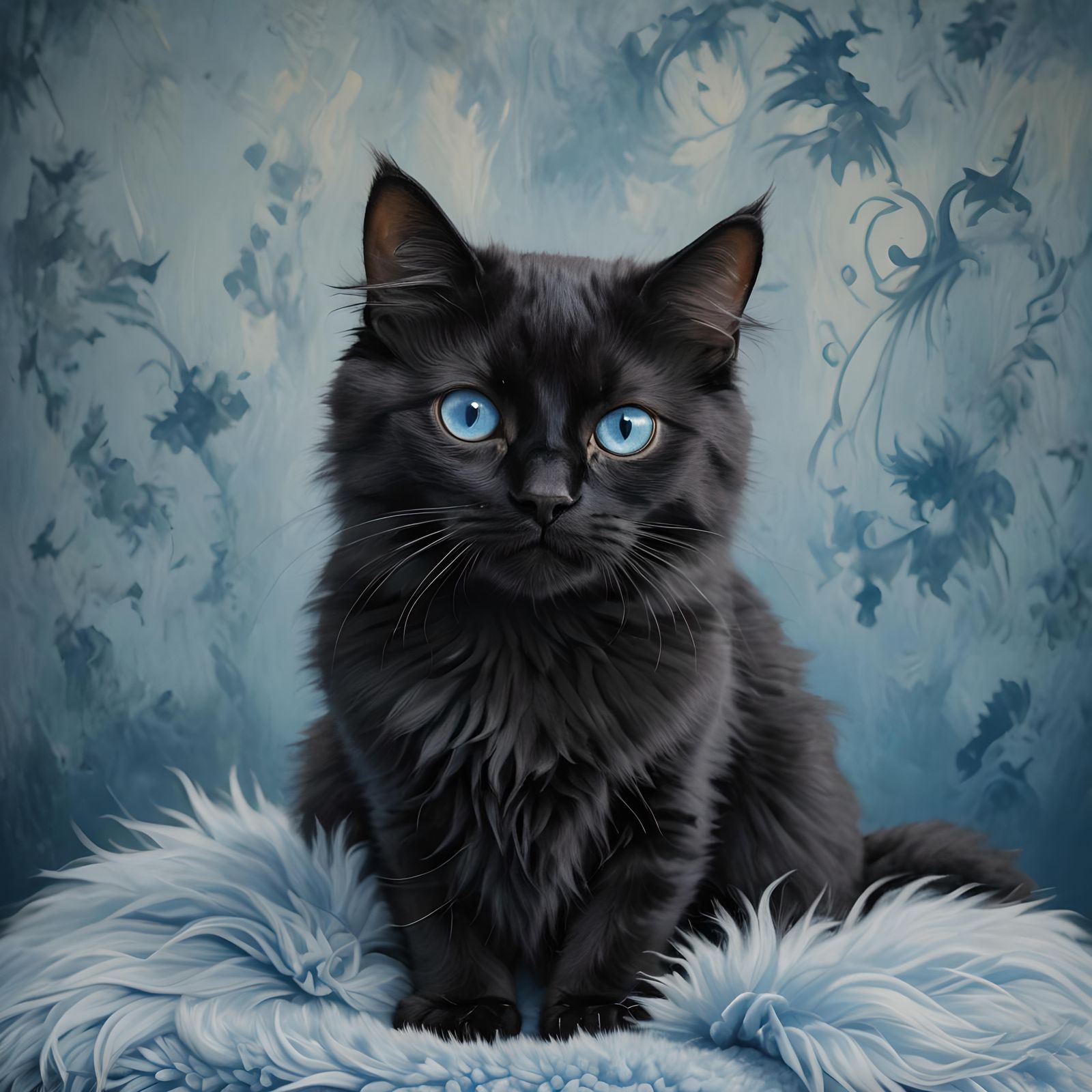 Hyperrealistic Black Cat with Blue Eyes